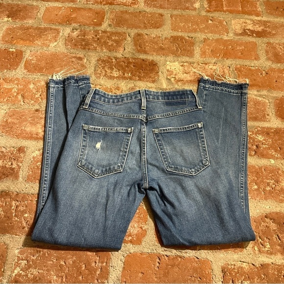 AMO size 25 Babe wash Divebar Destroy frayed hem straight distressed blue jeans - Picture 6 of 14